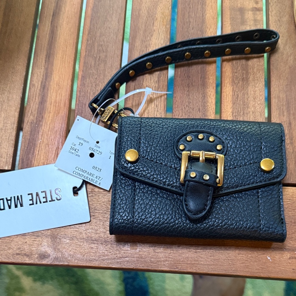 Steve Madden Black Wallet with Gold Buckle